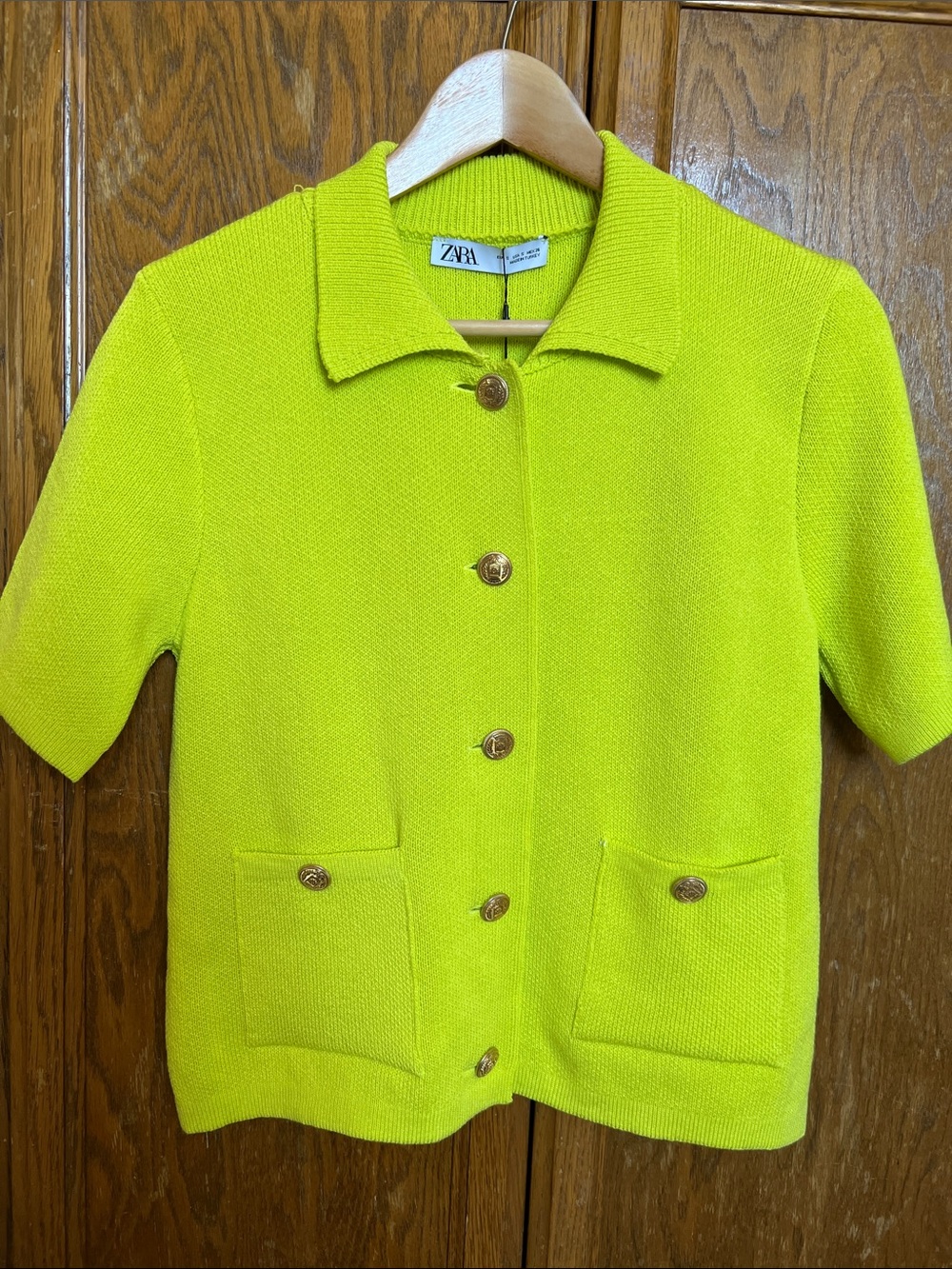 Zara Kids Lime Green Short-Sleeve Button Cardigan
